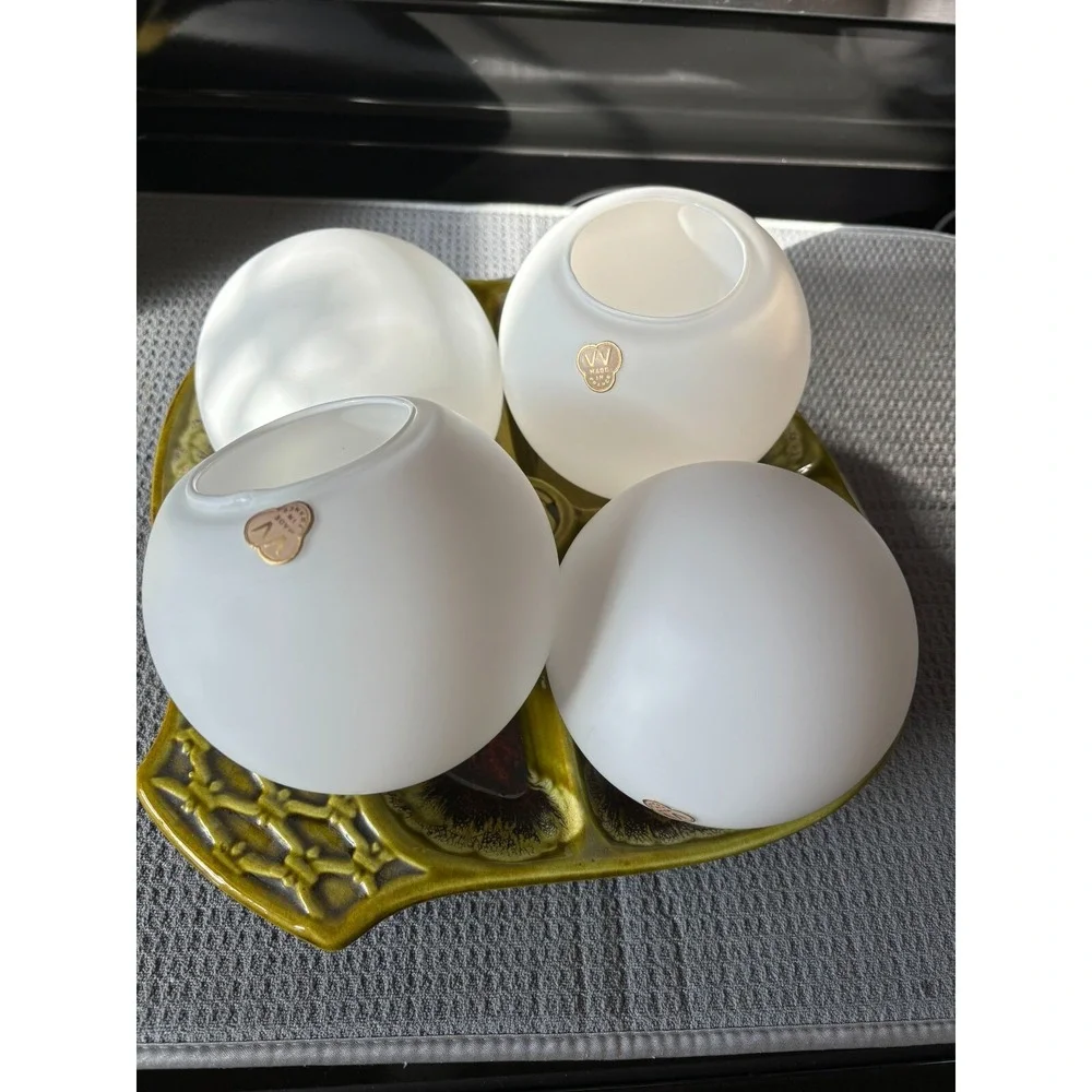 V V Made In France Vintage White Frosted Glass Sphere Globe Lamp Shades Set of 4